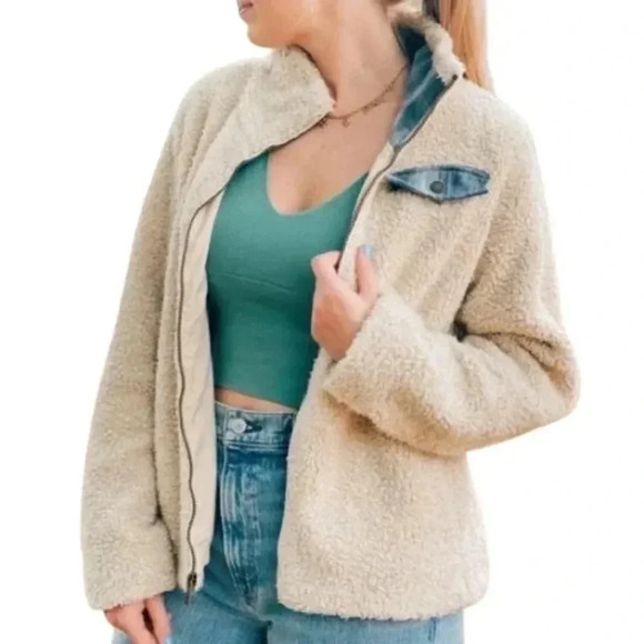 Pendleton Fleece Sherpa Pile Full Zip white Jacket Women's Size Medium coat Warm - Picture 1 of 7